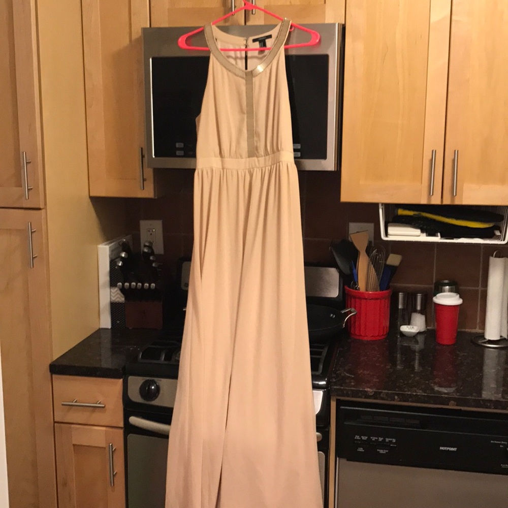 Beige/cream colored floor length dress